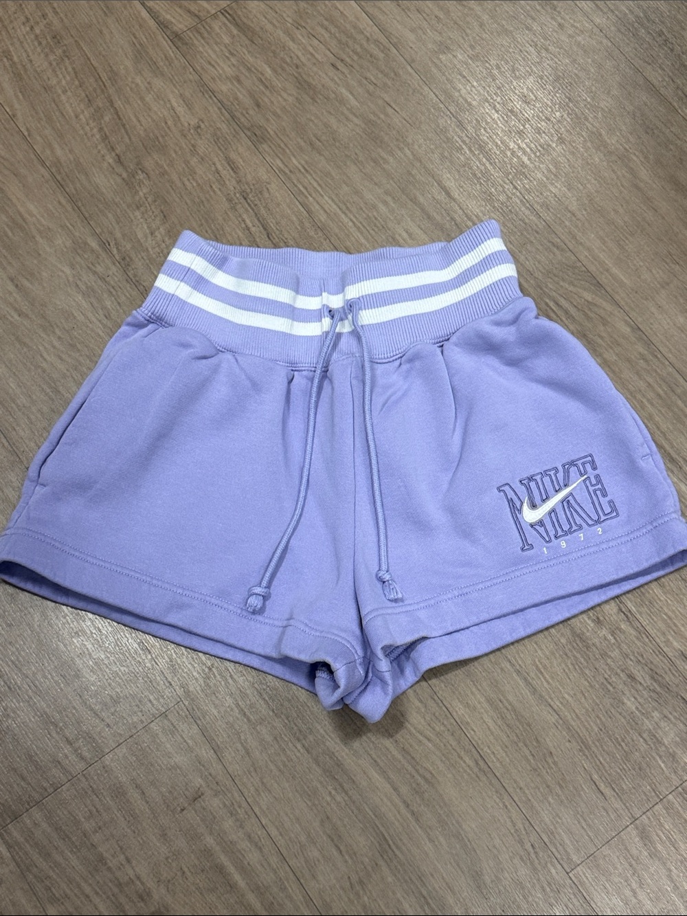 Nike Women's Lilac Phoenix Fleece 4” Shorts with High Waisted Striped Waistband